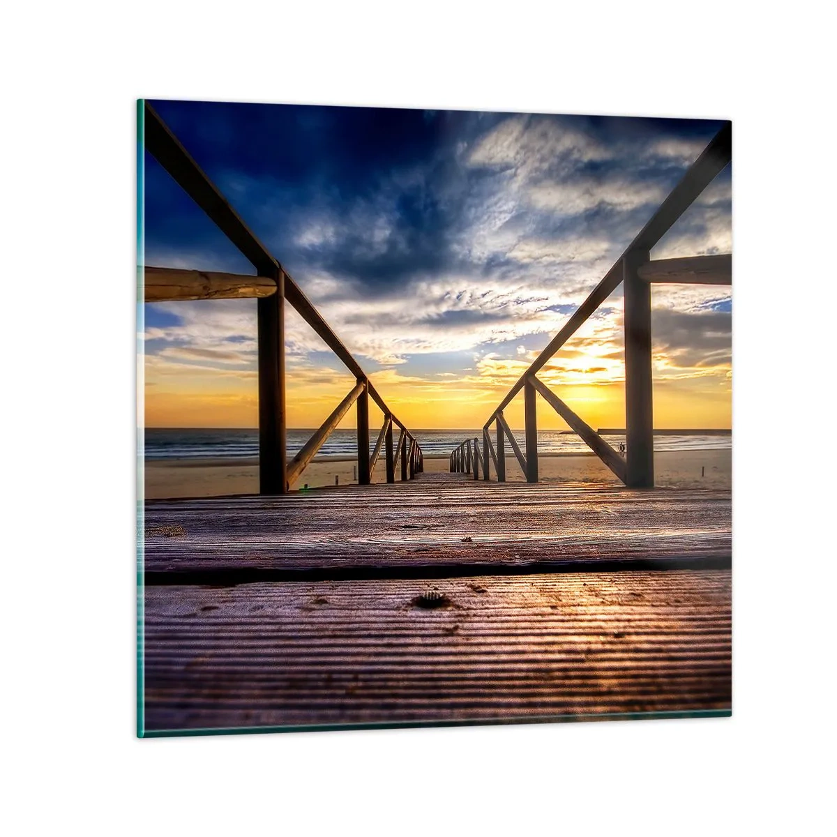 Impression sur verre - Image sur verre - Directement sur une plage calme au coucher de soleil - 50x50 cm