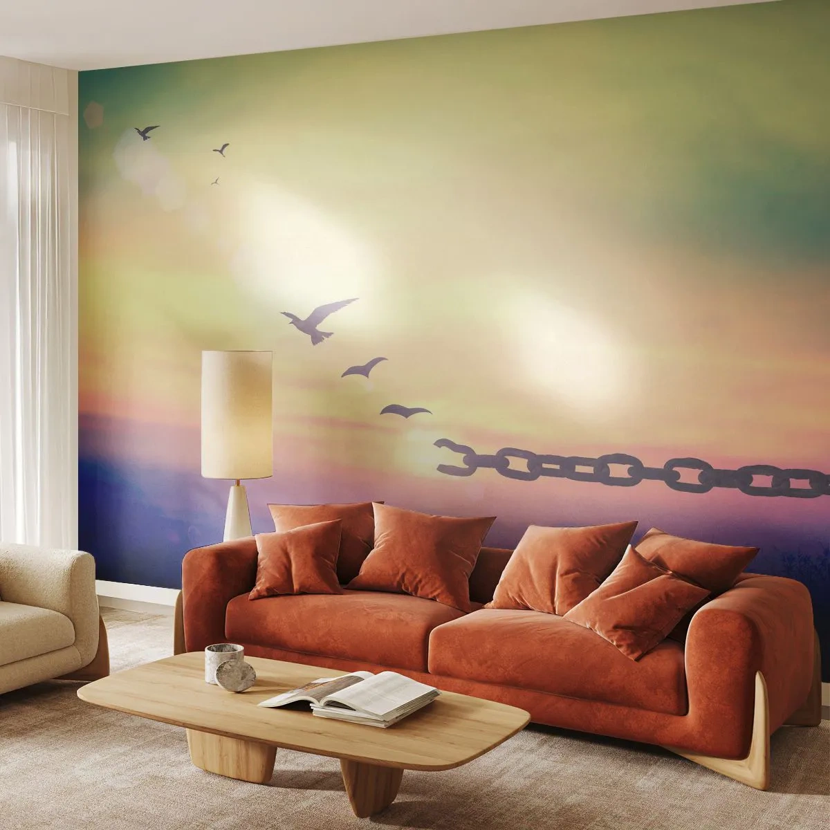 Papier Peint Photo Premium Sand - La victoire de la liberté - Abstraction, Des oiseaux, Morceau - 500x350 cm