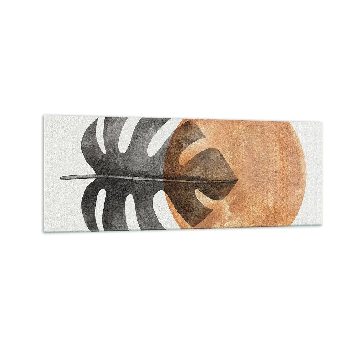 Impression sur verre - Image sur verre - Feuille de Monstera et cercle doré sur fond clair - 140x50cm - Toujours le soleil - Décoration murale moderne pour le salon et la chambre ARTTOR