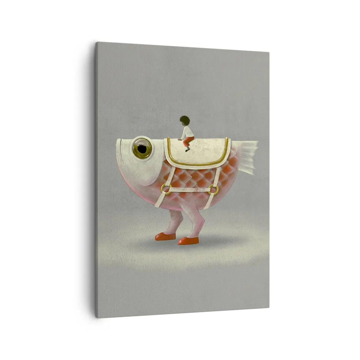 Impression sur toile - Image sur toile - Un cavalier de poisson fantaisie avec des jambes et une selle - 50x70cm - Le cavalier poisson - Décoration murale moderne pour le salon et la chambre ARTTOR