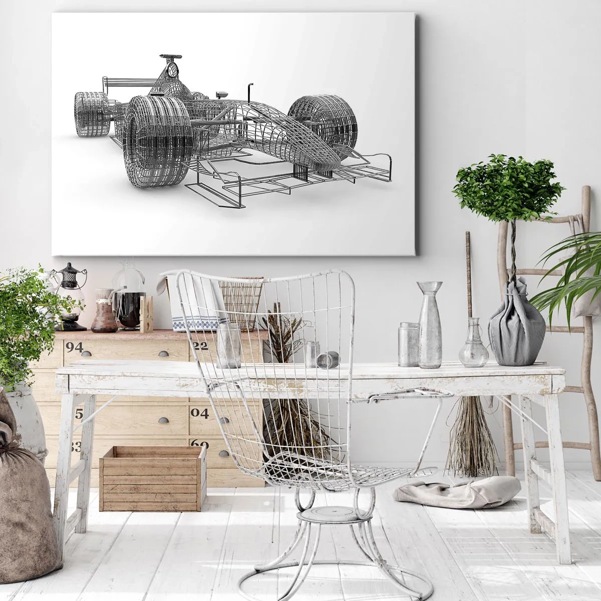 Impression sur toile - Image sur toile - Un croquis de conception d'une voiture de course sur un fond clair - 100x70cm - Design parfait - idée de course - Décoration murale moderne pour le salon et la chambre ARTTOR