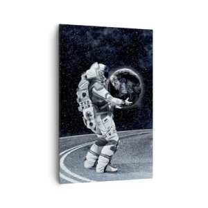 Impression sur toile - Image sur toile - Astronaute avec la Terre contre le ciel étoilé - 80x120cm - Sur la Voie Lactée - Décoration murale moderne pour le salon et la chambre ARTTOR