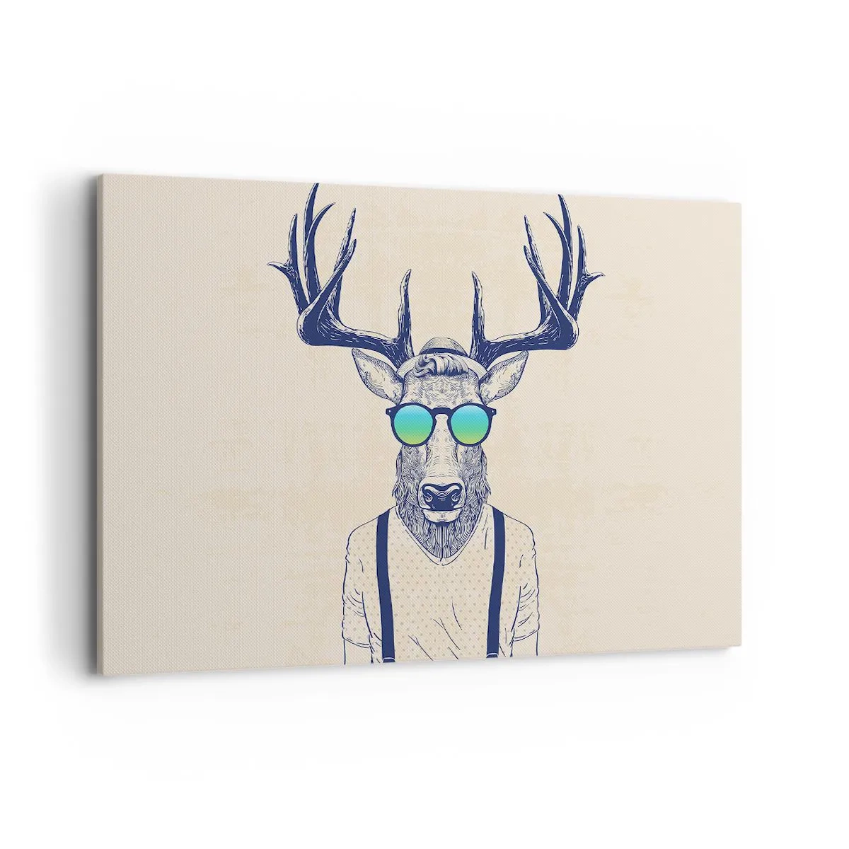 Impression sur toile - Image sur toile - Cerf stylisé avec des lunettes de soleil - 120x80cm - A qui vous attendiez-vous ? - Décoration murale moderne pour le salon et la chambre ARTTOR