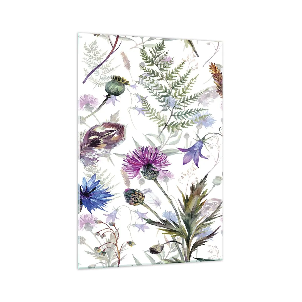 Impression sur verre - Image sur verre - Fleurs et herbes à l'aquarelle sur fond blanc dans le style herbier - 70x100cm - Herbier polonais - Décoration murale moderne pour le salon et la chambre ARTTOR