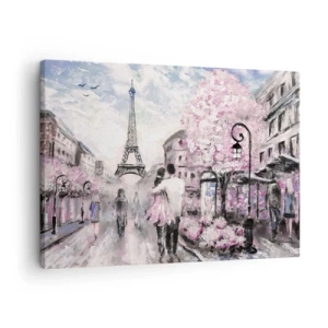 Impression sur toile - Image sur toile - Une promenade romantique à Paris près de la Tour Eiffel - 70x50cm - Comment tomber amoureu, il faut juste... - Décoration murale moderne pour le salon et la chambre ARTTOR