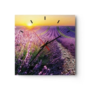 Horloge murale - Pendule murale - Champ de lavande au coucher du soleil - 30x30cm - Tige parfumée - Décoration murale moderne pour le salon et la chambre ARTTOR