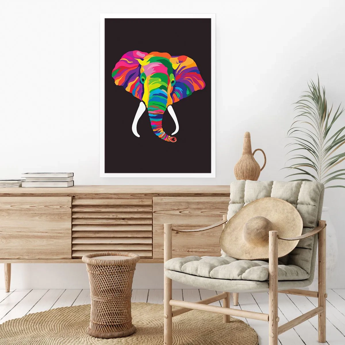 Affiche - Poster - L'éléphant qui aimait se baigner dans un arc-en-ciel - 70x100 cm