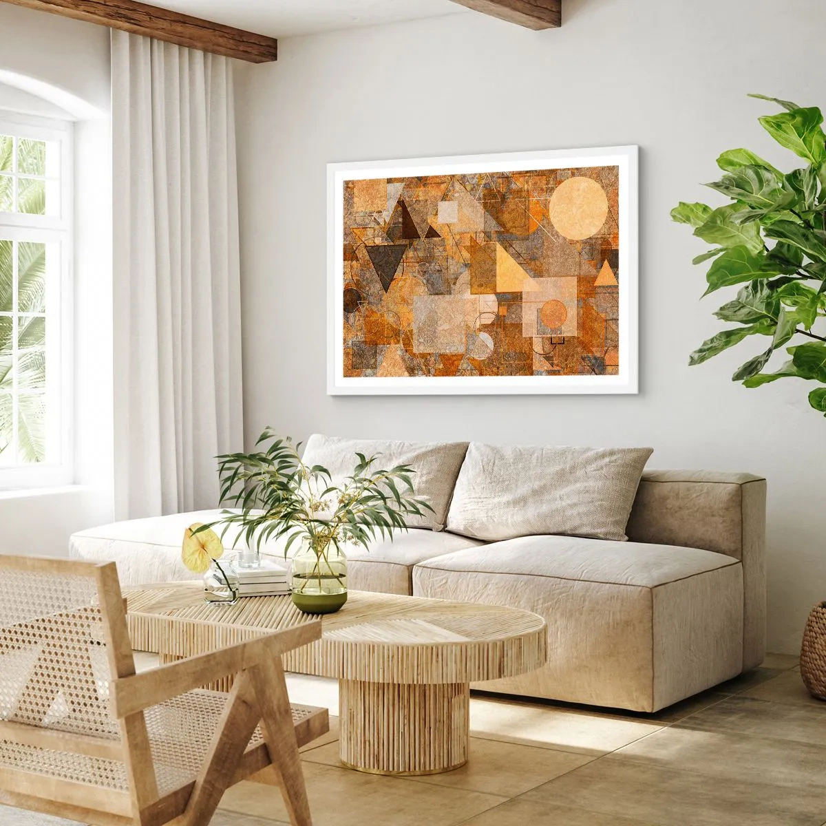 Affiche dans un cadre blanc - Poster - Étude cubique de marron - 91x61 cm