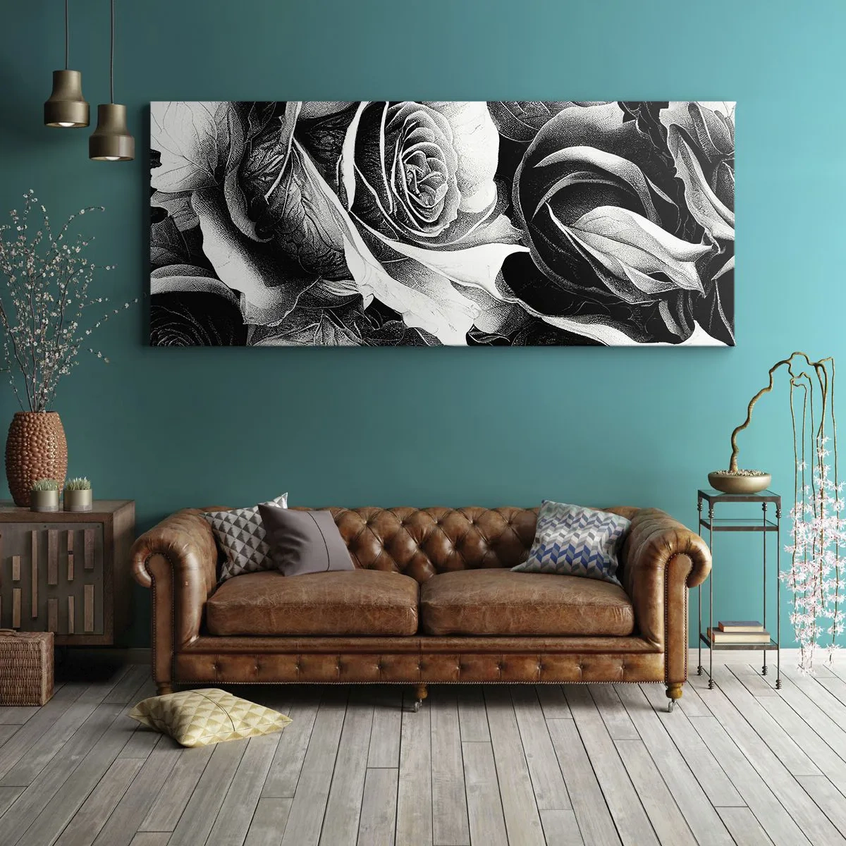 Impression sur toile - Image sur toile - Roses noires et blanches dans une composition élégante - 120x50cm - Toujours une reine - Décoration murale moderne pour le salon et la chambre ARTTOR