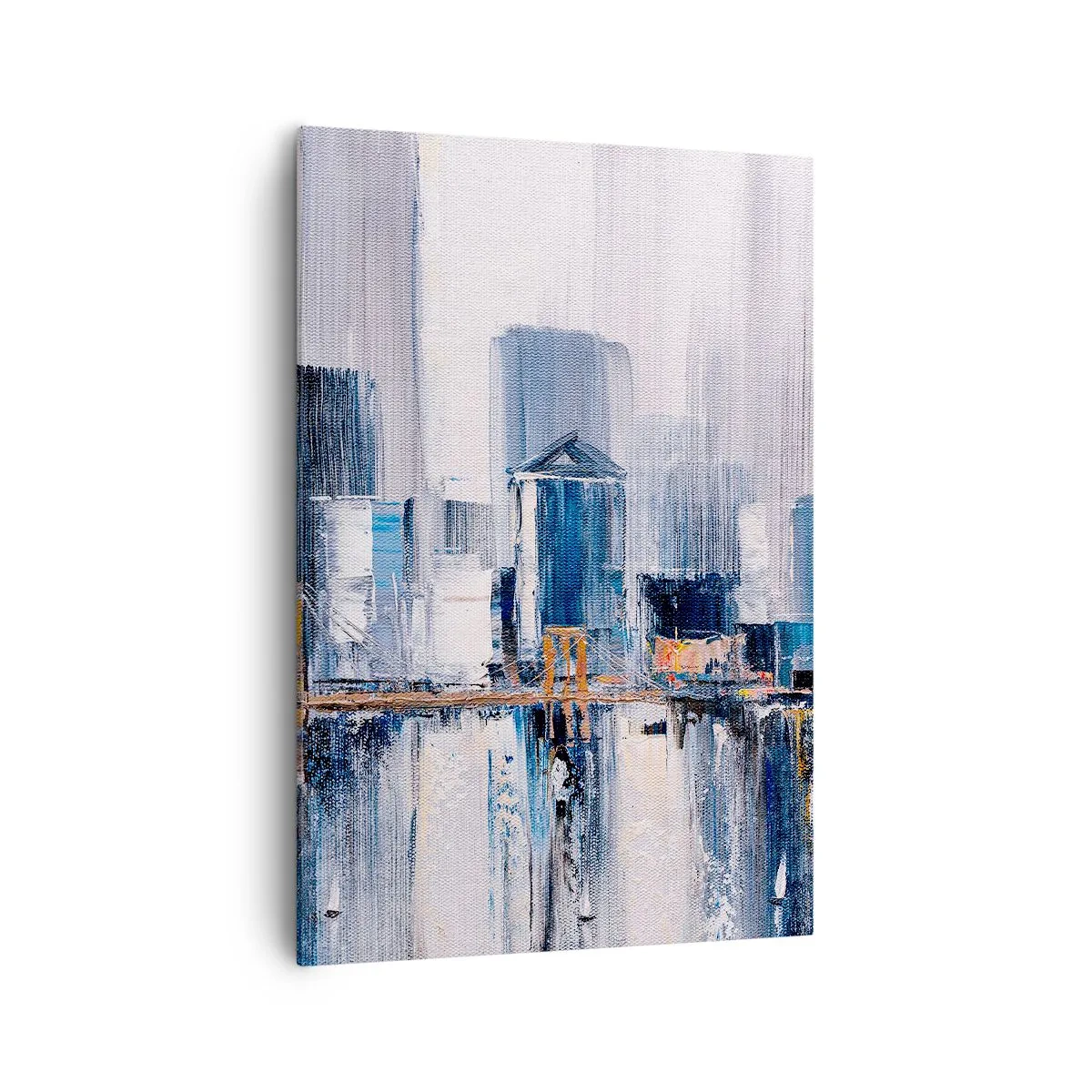 Impression sur toile - Image sur toile - Panorama urbain abstrait avec des nuances de bleu et de jaune - 70x100cm - Impression new-yorkaise - Décoration murale moderne pour le salon et la chambre ARTTOR