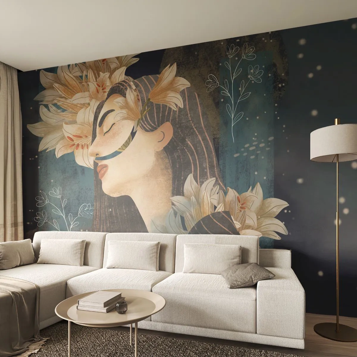 Papier Peint Autocollant Deluxe Sticker - Conte de fée sur la princesse lilas - Abstraction, Femme, Fleurs - 350x256 cm