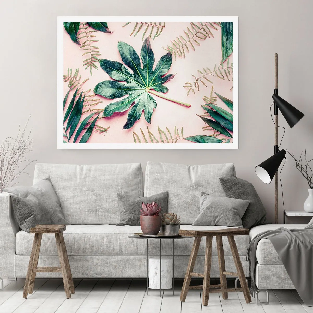 Affiche - Poster - Étude de verdure sur fond rose - 40x30 cm