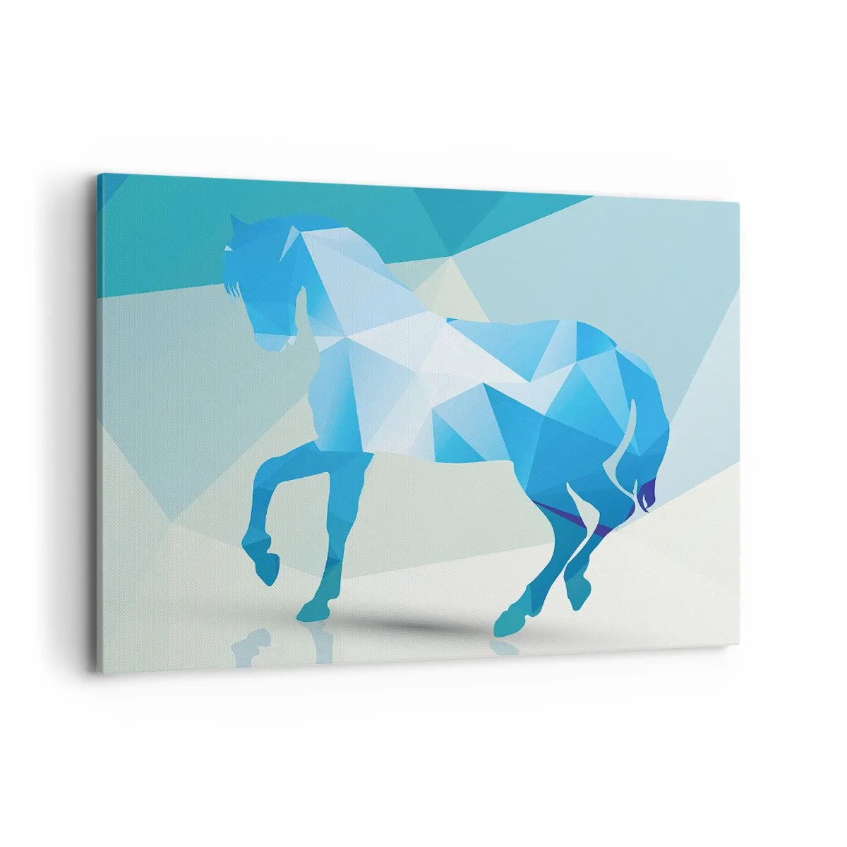 Impression sur toile - Image sur toile - Silhouette géométrique d'un cheval dans des tons bleus - 120x80cm - Cheval géométrique en turquoise - Décoration murale moderne pour le salon et la chambre ARTTOR