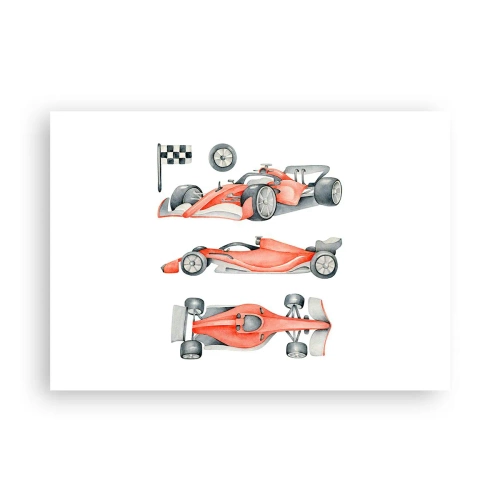 Affiche - Poster - Une voiture de course rouge avec un drapeau à damier - 100x70cm - poursuis ton rêve - Décoration murale moderne pour le salon et la chambre ARTTOR