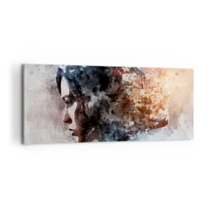 Impression sur toile - Image sur toile - Portrait d'une femme combinant son visage avec un paysage urbain en arrière-plan - 120x50cm - L'histoire d'une fille avec une ville en arrière-plan - Décoration murale moderne pour le salon et la chambre ARTTOR