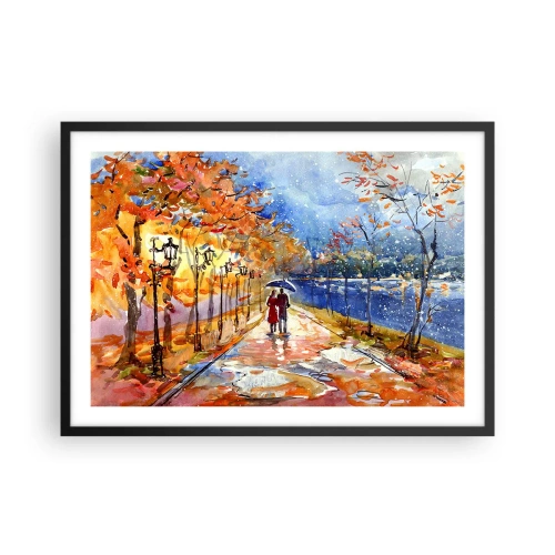 Affiche dans un cadre noir - Poster - Une promenade d'automne dans le parc au bord de la rivière sous un parasol - 70x50cm - Ensemble jusqu'au bout du temps - Décoration murale moderne pour le salon et la chambre ARTTOR