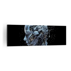 Impression sur toile - Image sur toile - Portrait futuriste d'un cyborg dans un style industriel sur fond noir. - 160x50cm - La technologie est une femme - Décoration murale moderne pour le salon et la chambre ARTTOR