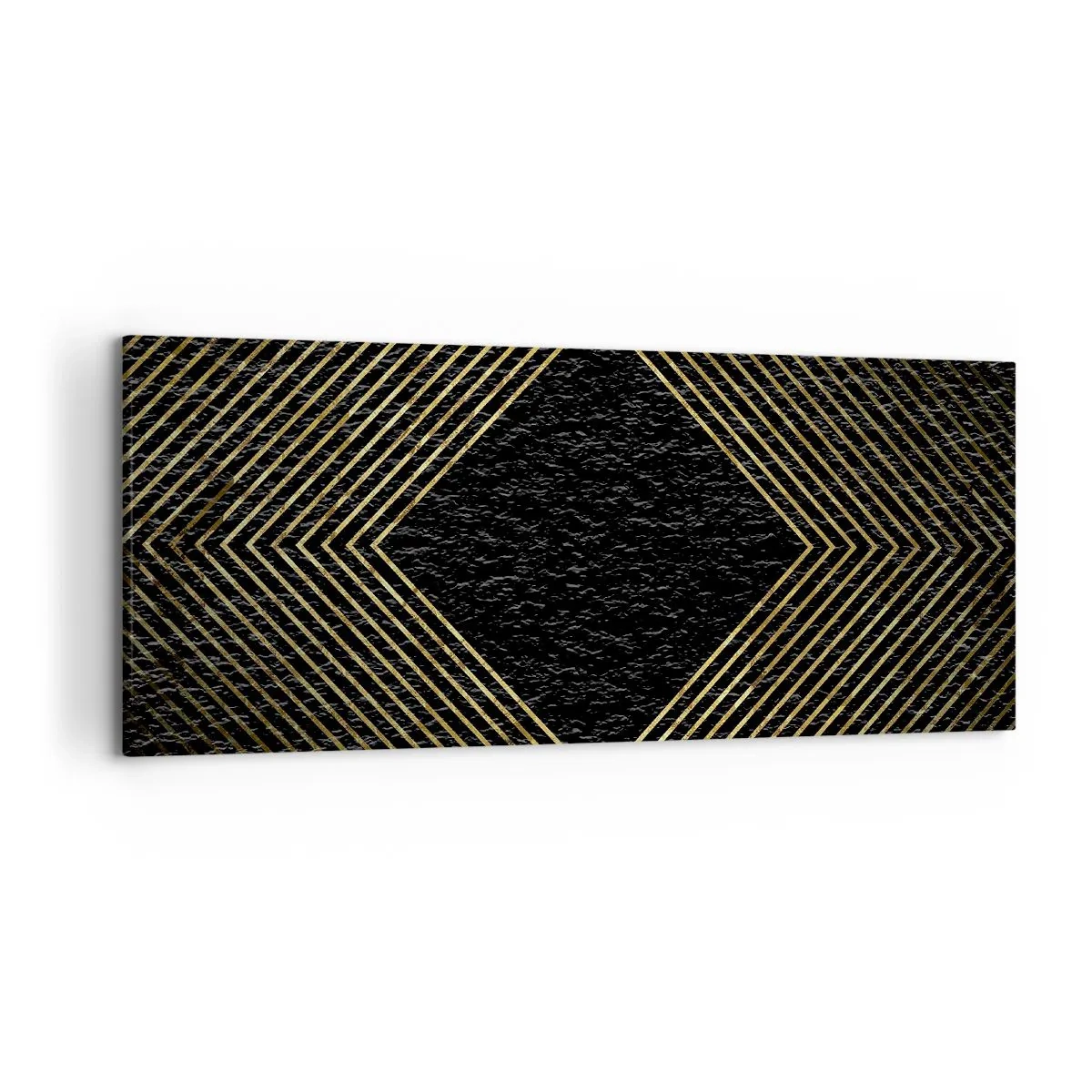 Impression sur toile - Image sur toile - Fond noir avec un motif géométrique de lignes dorées - 120x50cm - Géométrie dans un style glamour - Décoration murale moderne pour le salon et la chambre ARTTOR