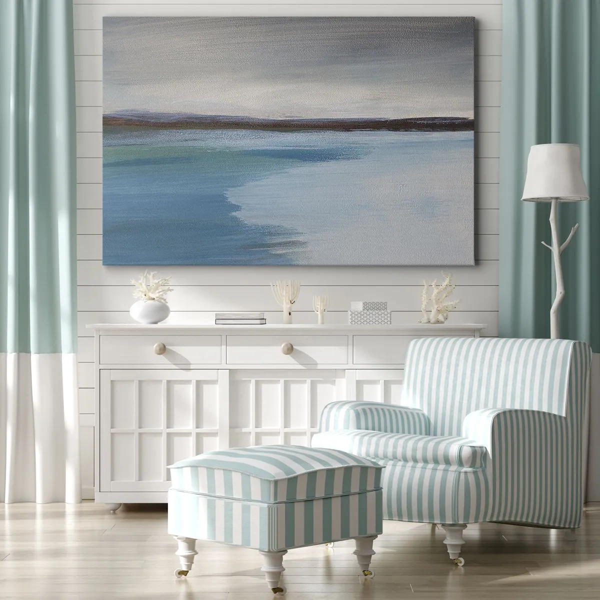 Impression sur toile - Image sur toile - Un paysage minimaliste avec une ligne de flottaison et un horizon - 70x50cm - Paysage horizontal - Décoration murale moderne pour le salon et la chambre ARTTOR