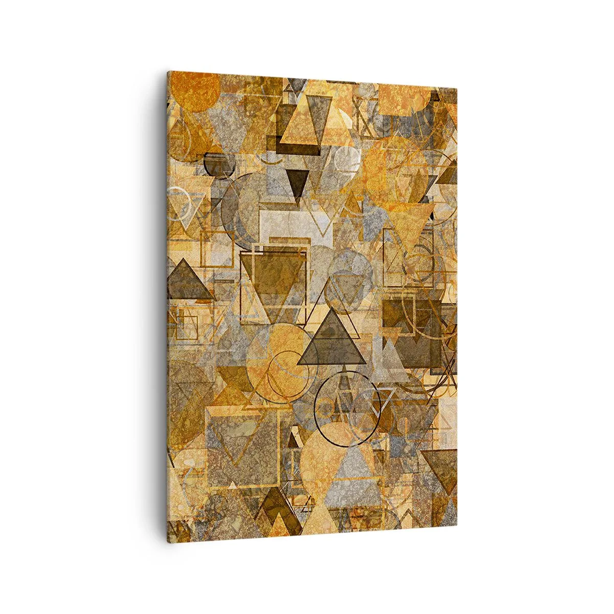 Impression sur toile - Image sur toile - Motifs géométriques abstraits dans des tons dorés - 70x100cm - Le monde en forme - Décoration murale moderne pour le salon et la chambre ARTTOR