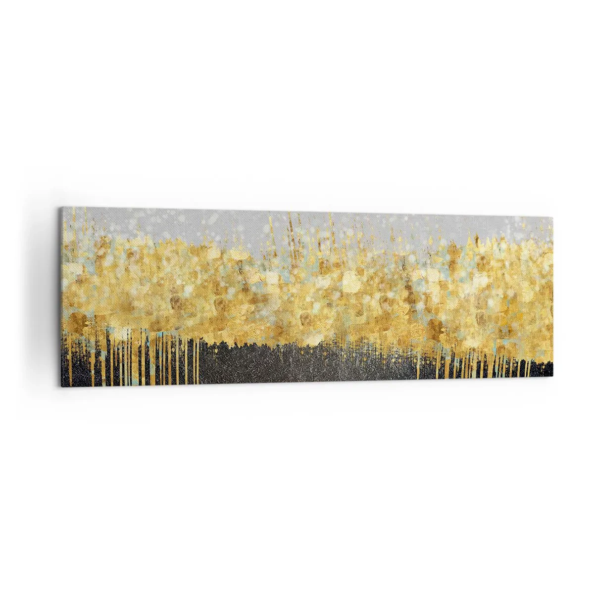 Impression sur toile - Image sur toile - Composition abstraite dans les tons d'or et de noir - 160x50cm - Vers l'intérieur et vers le haut - Décoration murale moderne pour le salon et la chambre ARTTOR