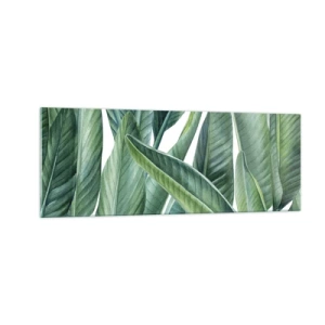 Impression sur verre - Image sur verre - Feuilles vertes dans un style botanique minimaliste - 140x50cm - La nature face à elle-même - Décoration murale moderne pour le salon et la chambre ARTTOR