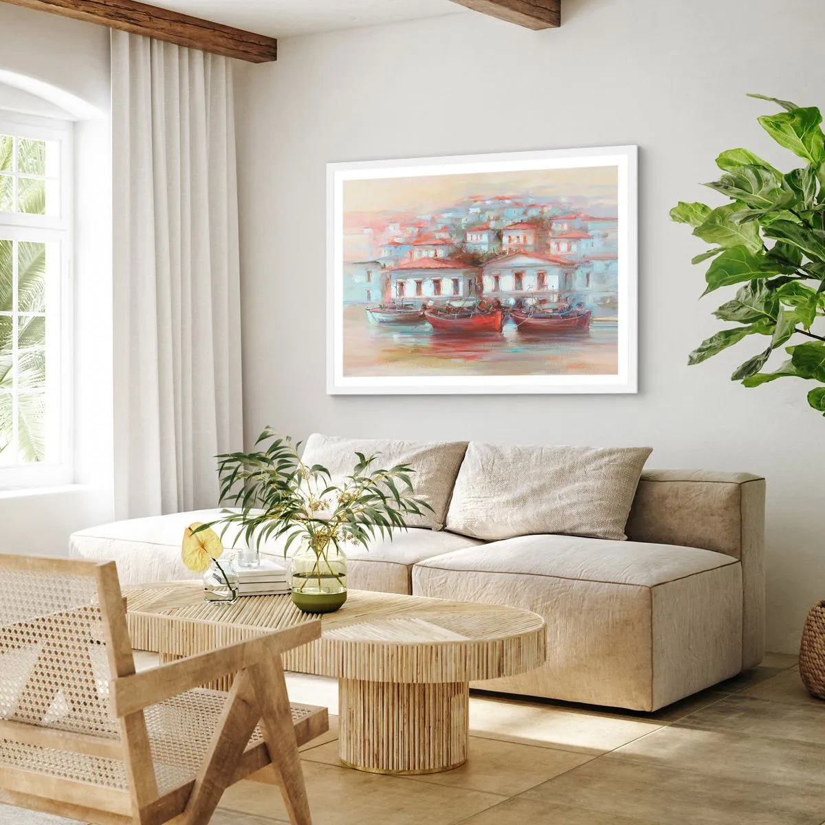 Affiche dans un cadre blanc - Poster - Petite ville heureuse - 50x40 cm