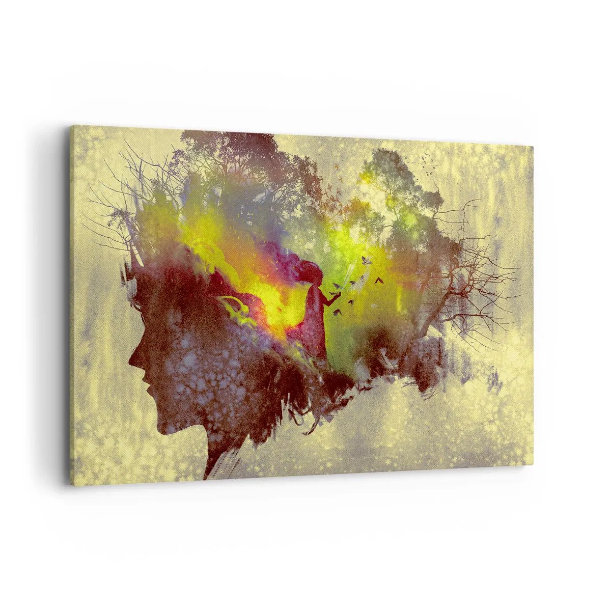 Impression sur toile - Image sur toile - Silhouette artistique d'une femme avec la nature en arrière-plan - 120x80cm - Mère Nature - Décoration murale moderne pour le salon et la chambre ARTTOR