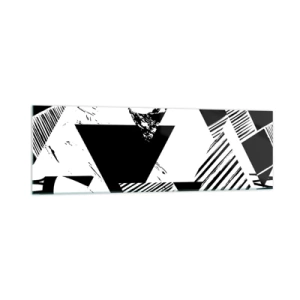 Impression sur verre - Image sur verre - Motifs géométriques de forme minimaliste en noir et blanc - 160x50cm - Pluie de triangles - Décoration murale moderne pour le salon et la chambre ARTTOR