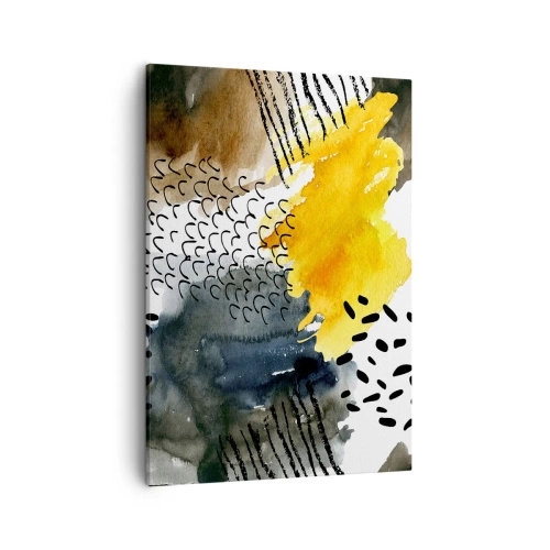 Impression sur toile - Image sur toile - Une composition abstraite avec des accents jaunes et des motifs graphiques. - 50x70cm - Rencontre des éléments - Décoration murale moderne pour le salon et la chambre ARTTOR