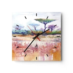 Horloge murale - Pendule murale - Un paysage de savane pittoresque aux couleurs aquarelles - 30x30cm - Couleurs de savane - Décoration murale moderne pour le salon et la chambre ARTTOR