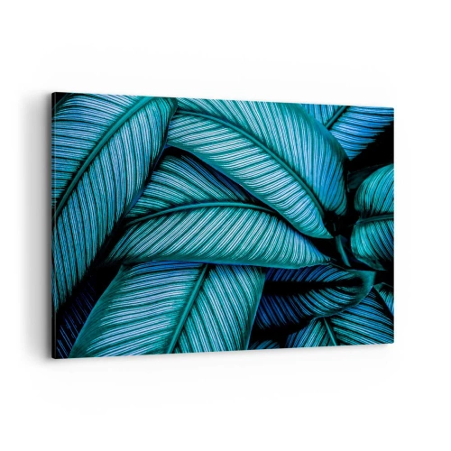 Impression sur toile - Image sur toile - Un gros plan de feuilles turquoise avec des détails vifs. - 120x80cm - Lignes de vie - Décoration murale moderne pour le salon et la chambre ARTTOR