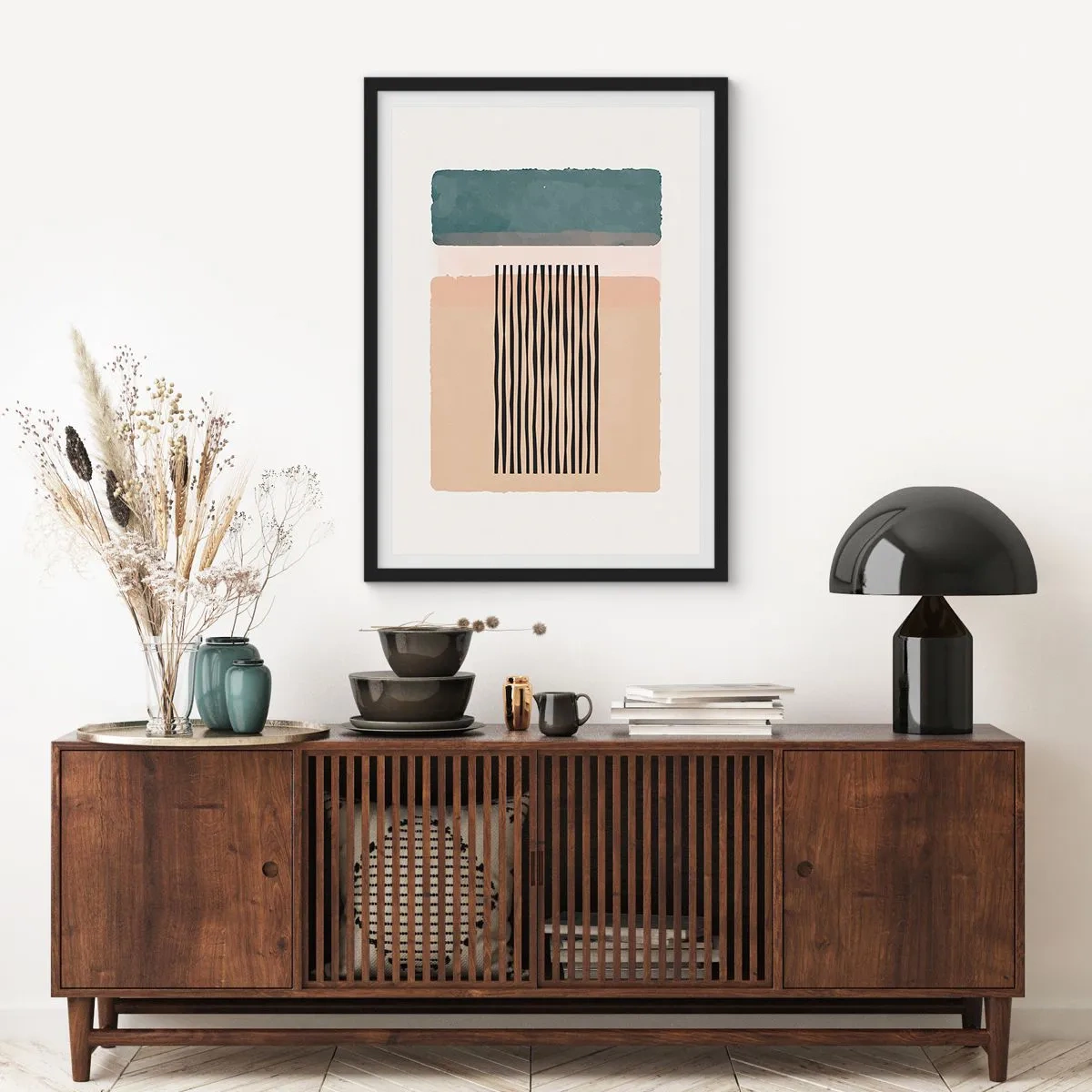 Affiche dans un cadre noir - Poster - Figures géométriques abstraites aux couleurs subtiles - 50x70cm - Tout est en ordre - Décoration murale moderne pour le salon et la chambre ARTTOR