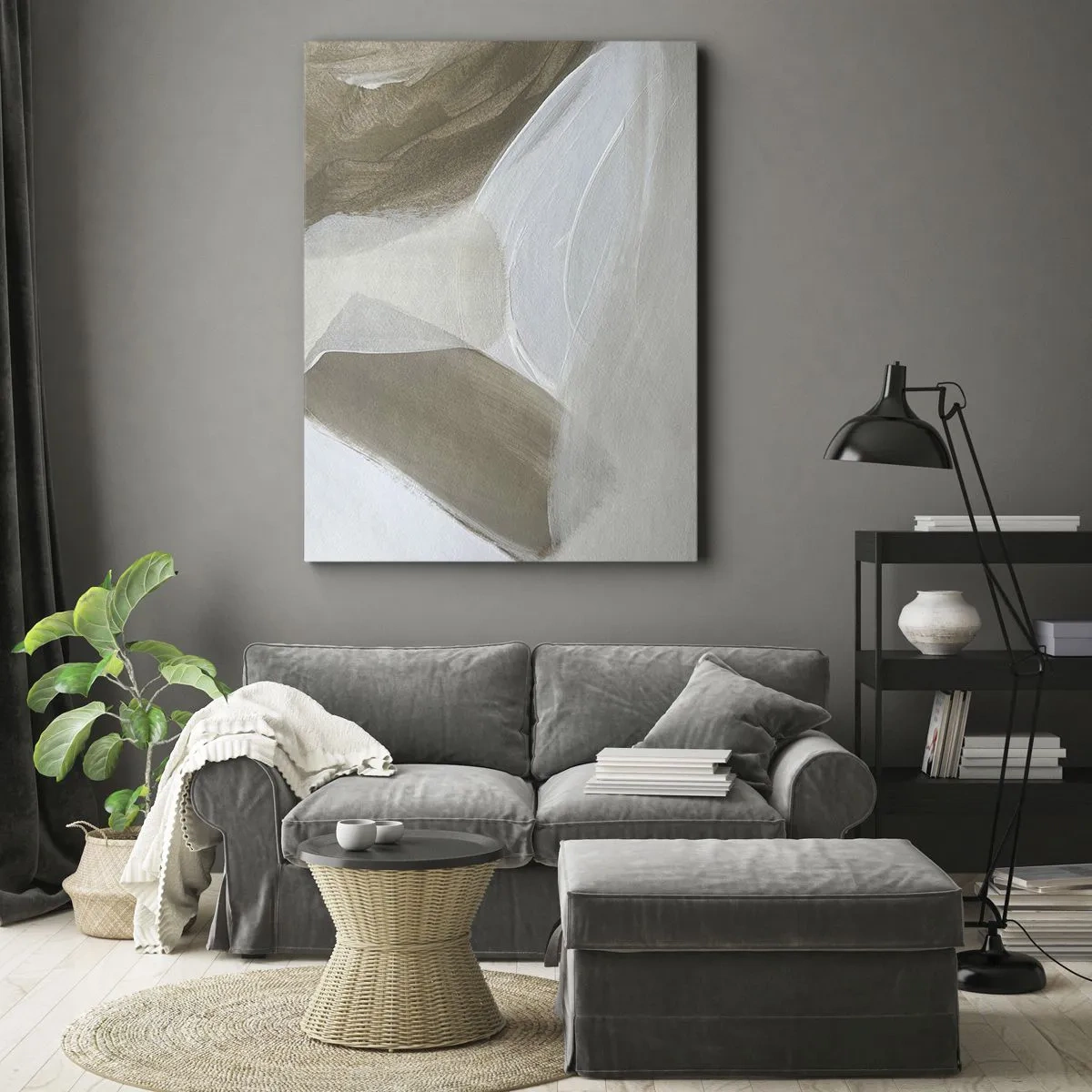 Impression sur toile - Image sur toile - Abstraction délicate dans les tons beige et blanc - 80x120cm - Une vague de blanc - Décoration murale moderne pour le salon et la chambre ARTTOR
