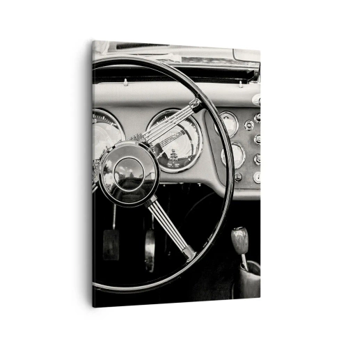 Impression sur toile - Image sur toile - Intérieur de voiture classique noir et blanc - 50x70cm - Rêve de collectionneur - Décoration murale moderne pour le salon et la chambre ARTTOR