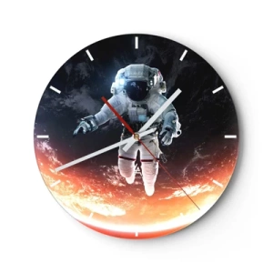 Horloge murale - Pendule murale - Un astronaute flottant dans l'espace avec vue sur la Terre - 30x30cm - Puis-je rester un peu plus longtemps ? - Décoration murale moderne pour le salon, la cuisine et la chambre ARTTOR