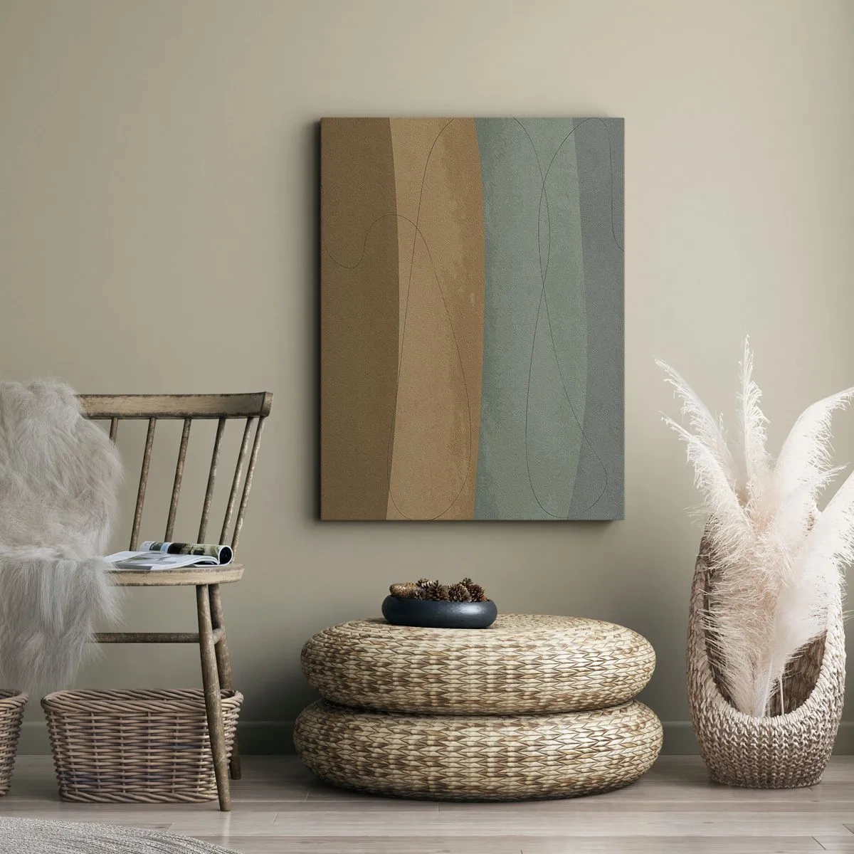 Impression sur toile - Image sur toile - Composition abstraite dans des tons de terre naturels - 80x120cm - Composition horizontale - Décoration murale moderne pour le salon et la chambre ARTTOR