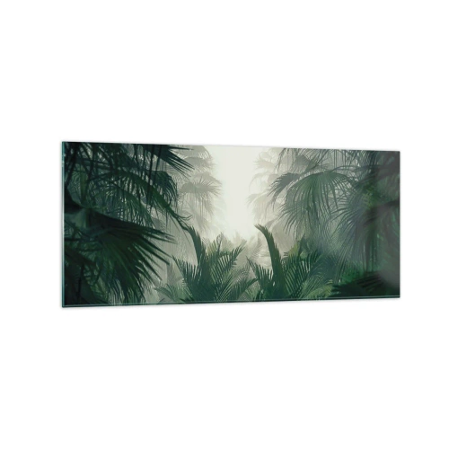 Impression sur verre - Image sur verre - Végétation tropicale dans un épais brouillard de forêt tropicale - 120x50cm - Secret tropical - Décoration murale moderne pour le salon et la chambre ARTTOR