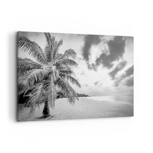 Impression sur toile - Image sur toile - Palmier noir et blanc sur une plage déserte avec des nuages - 120x80cm - Quand tu aspires à la solitude - Décoration murale moderne pour le salon et la chambre ARTTOR
