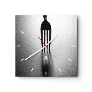 Horloge murale - Pendule murale - Une version minimaliste d'une fourchette en noir et blanc avec jeu d'ombres. - 30x30cm - Lumière et ombre - Décoration murale moderne pour le salon et la chambre ARTTOR