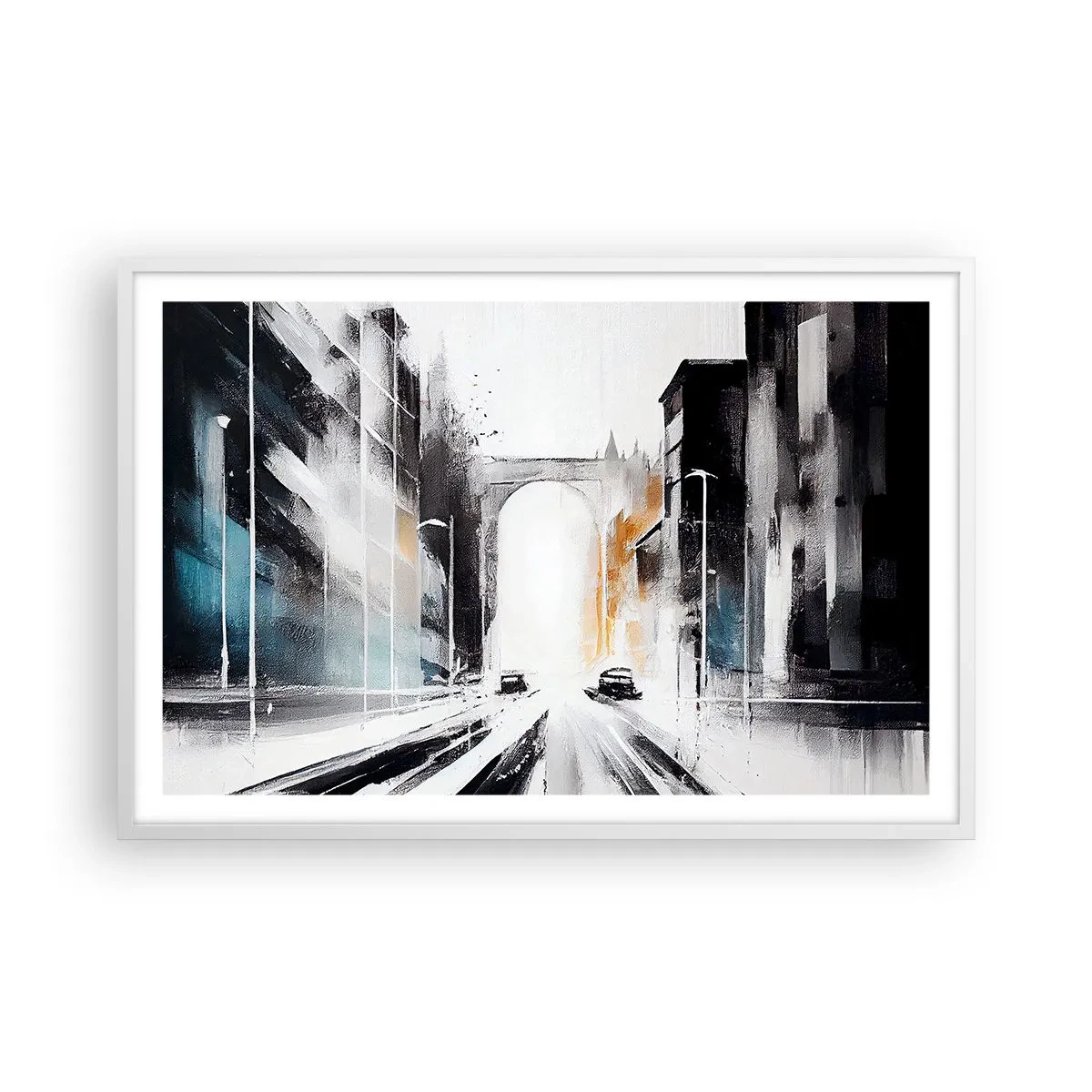 Affiche dans un cadre blanc - Poster - Étude de ville : architecture et mouvement - 91x61 cm