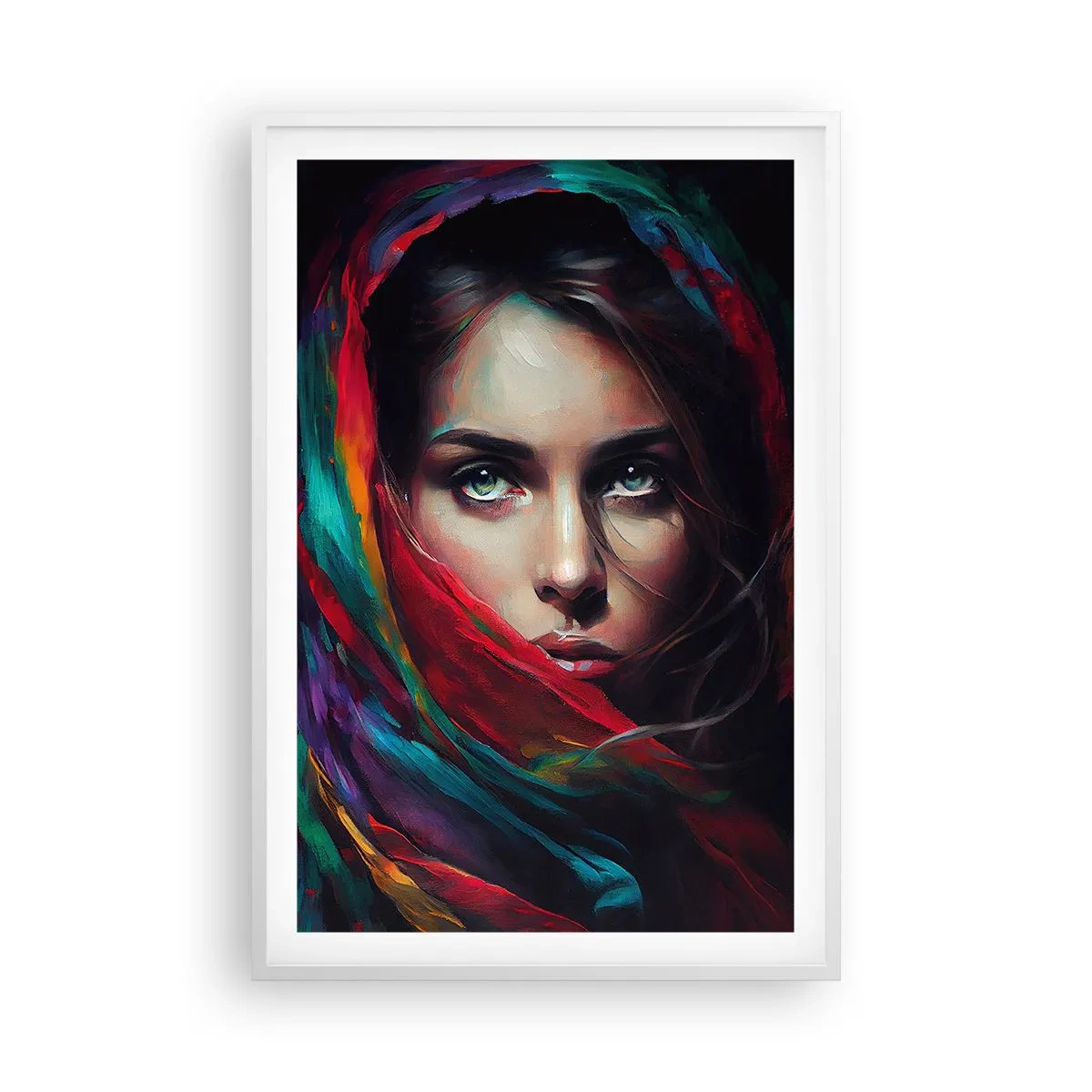 Affiche dans un cadre blanc - Poster - Mystère aux yeux verts - 61x91 cm