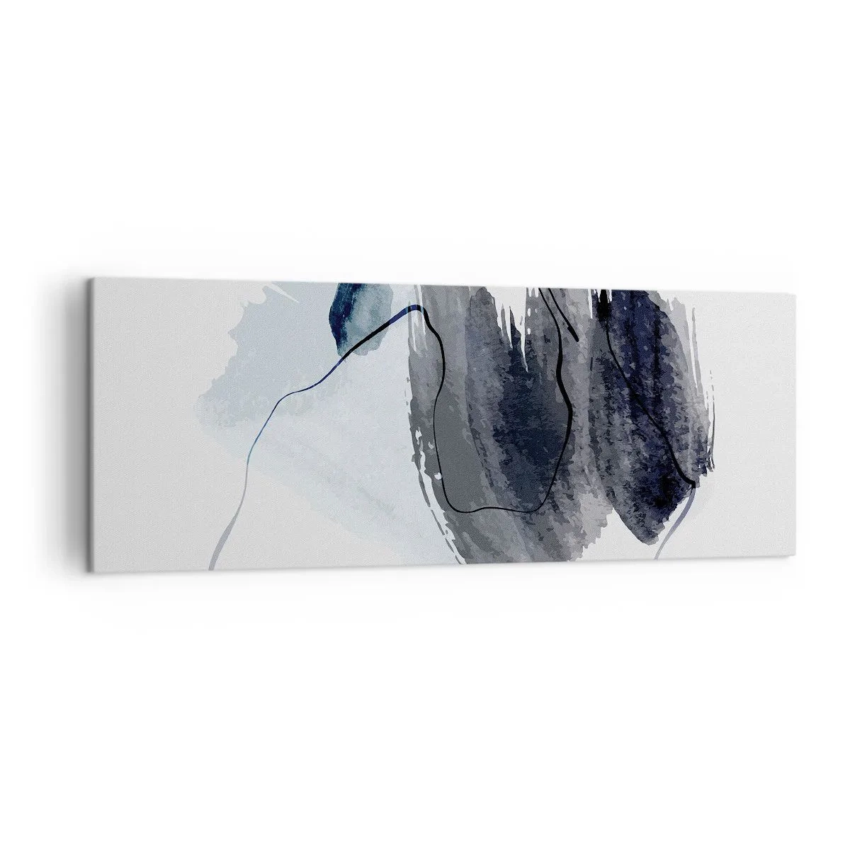 Impression sur toile - Image sur toile - Composition abstraite dans les tons de gris et de bleu - 140x50cm - Intensité et mouvement - Décoration murale moderne pour le salon et la chambre ARTTOR