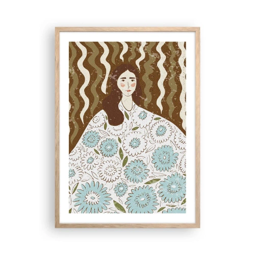 Affiche dans un chêne clair - Poster - Portrait en robe fleurie - 50x70 cm
