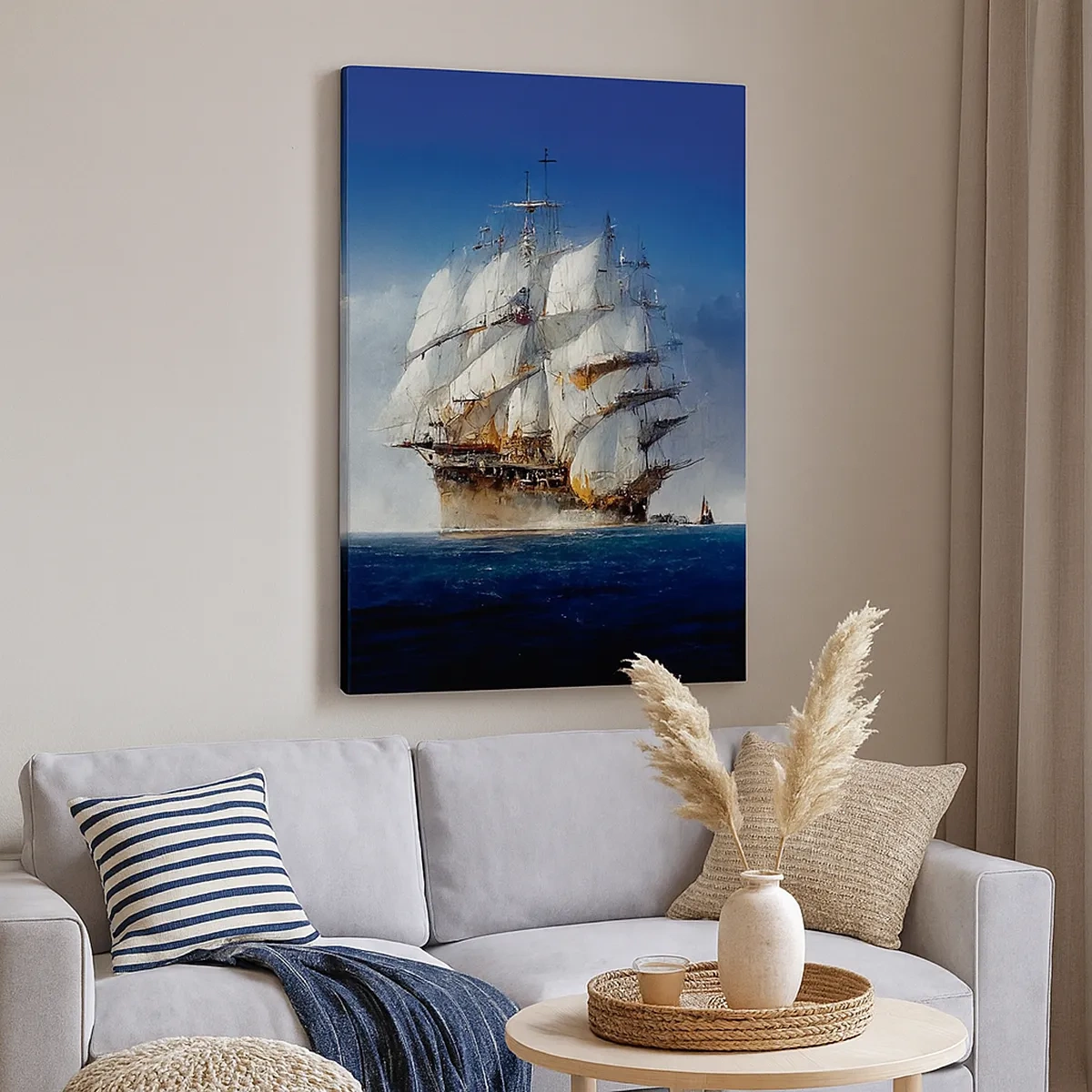 Impression sur toile - Image sur toile - Un voilier en pleine mer sous un ciel bleu - 50x70cm - La grande gloire ! - Décoration murale moderne pour le salon et la chambre ARTTOR