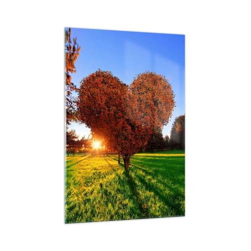 Impression sur verre - Image sur verre - Un arbre en forme de cœur dans un paysage d'automne - 70x100cm - Et comment ne pas aimer tomber - Décoration murale moderne pour le salon et la chambre ARTTOR