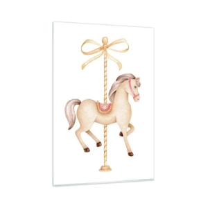 Impression sur verre - Image sur verre - Un cheval de carrousel avec un arc dans des pastels délicats - 80x120cm - Un trot gracieux - Décoration murale moderne pour le salon et la chambre ARTTOR