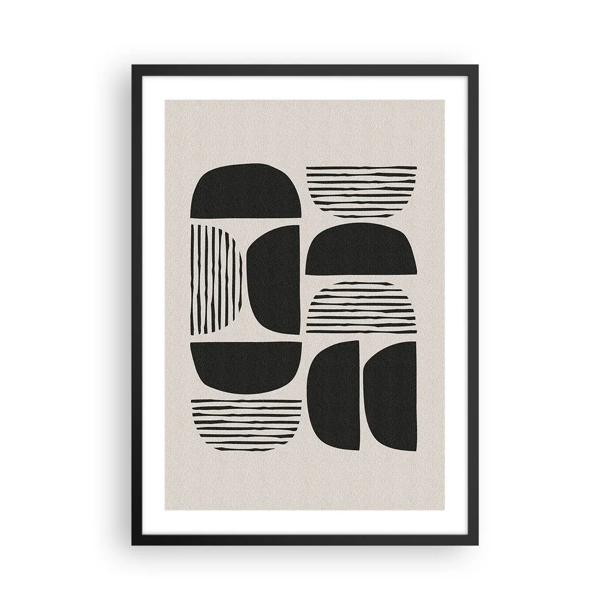Affiche dans un cadre noir - Poster - Abstraction géométrique avec des formes et des lignes noires - 50x70cm - Offres sans enthousiasme - Décoration murale moderne pour le salon et la chambre ARTTOR